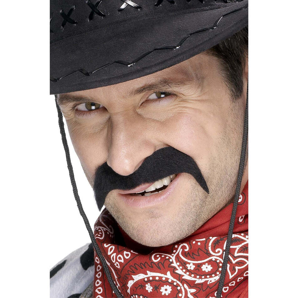 Cowboy Tash Black Self Adhesive Adult Costume Accessory 1