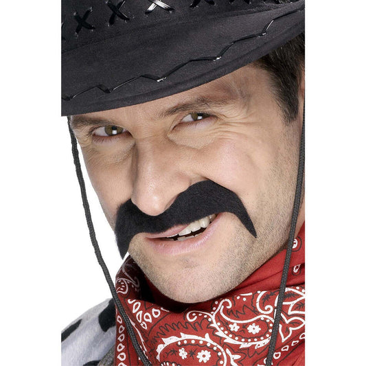 Cowboy Tash Black Self Adhesive Adult Costume Accessory 1