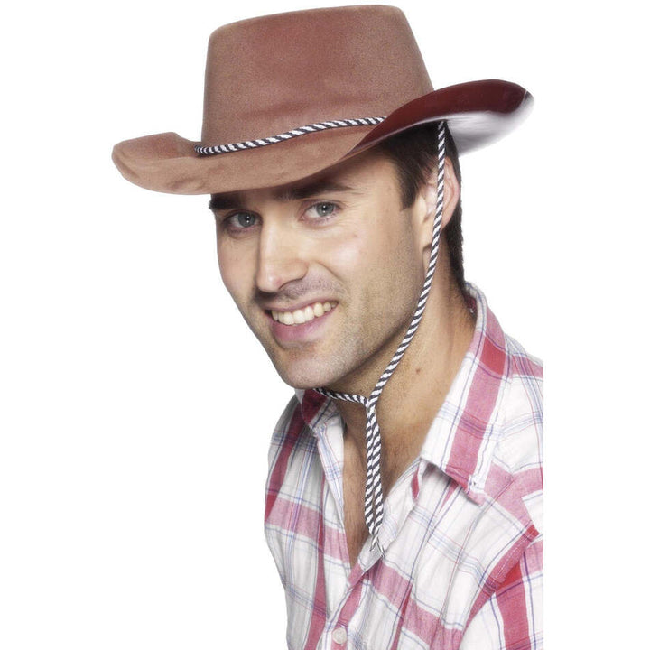 Cowboy Hat Brown Flock Plastic Adult Costume Accessory 1