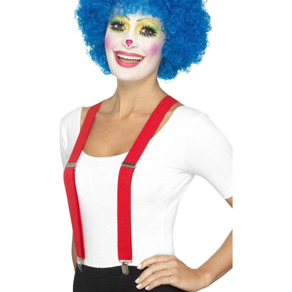 Clown Braces Red Adjustable with Attached Metal Clips Adult Costume Accessory 1