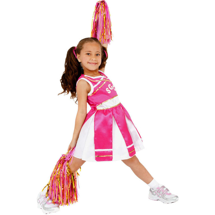 Cheerleader Costume Child Pink Dress and Pom Poms 1