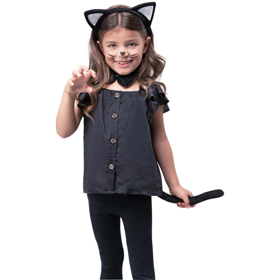 Cat Instant Set Kids Black Ears Tail Bow Tie Animal Costume 1