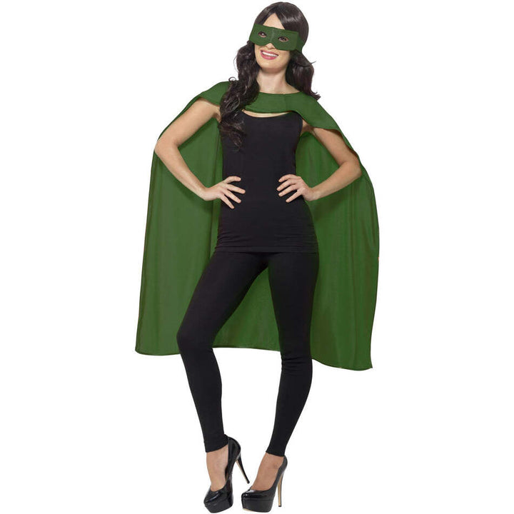 Superhero Cape Adult Green with Matching Green Eyemask 1