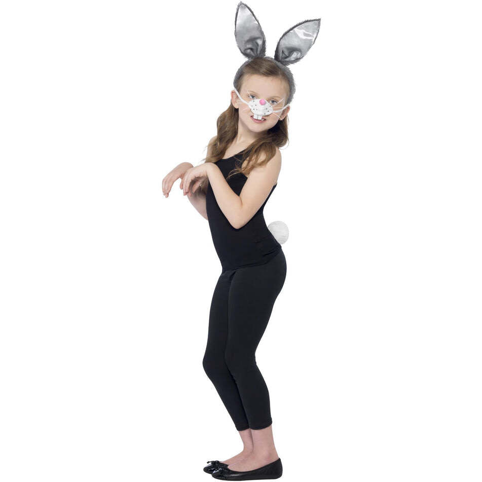 Bunny Kit Kids Grey Ears and Tail White Nose Instant Costume 1