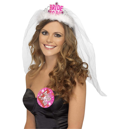 Bride To Be Tiara White Veil with Pink Bride To Be Lettering 1