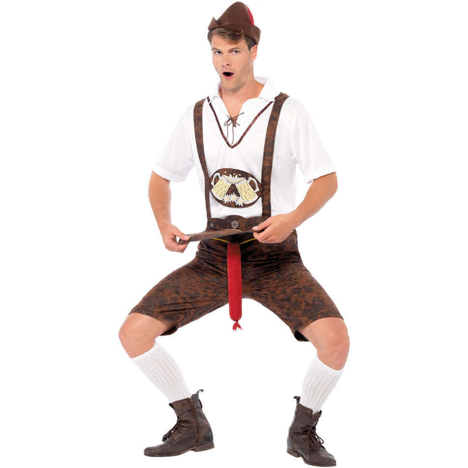 Brad Wurst Costume Adult Brown Lederhosen Shorts White Shirt and Brown Hat 1