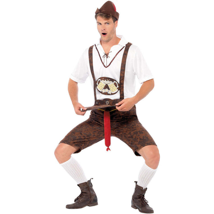 Brad Wurst Costume Adult Brown Lederhosen Shorts White Shirt and Brown Hat 1