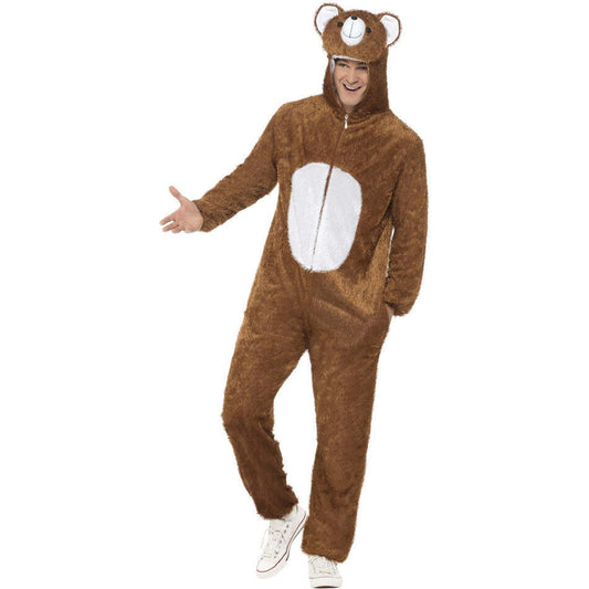 Bear Costume Brown Adult Jumpsuit with Hood Face and Ears 1