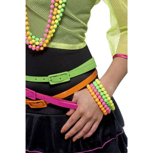 Beaded Bracelets Four Assorted Neon Colours Adult Costume Accessory 1