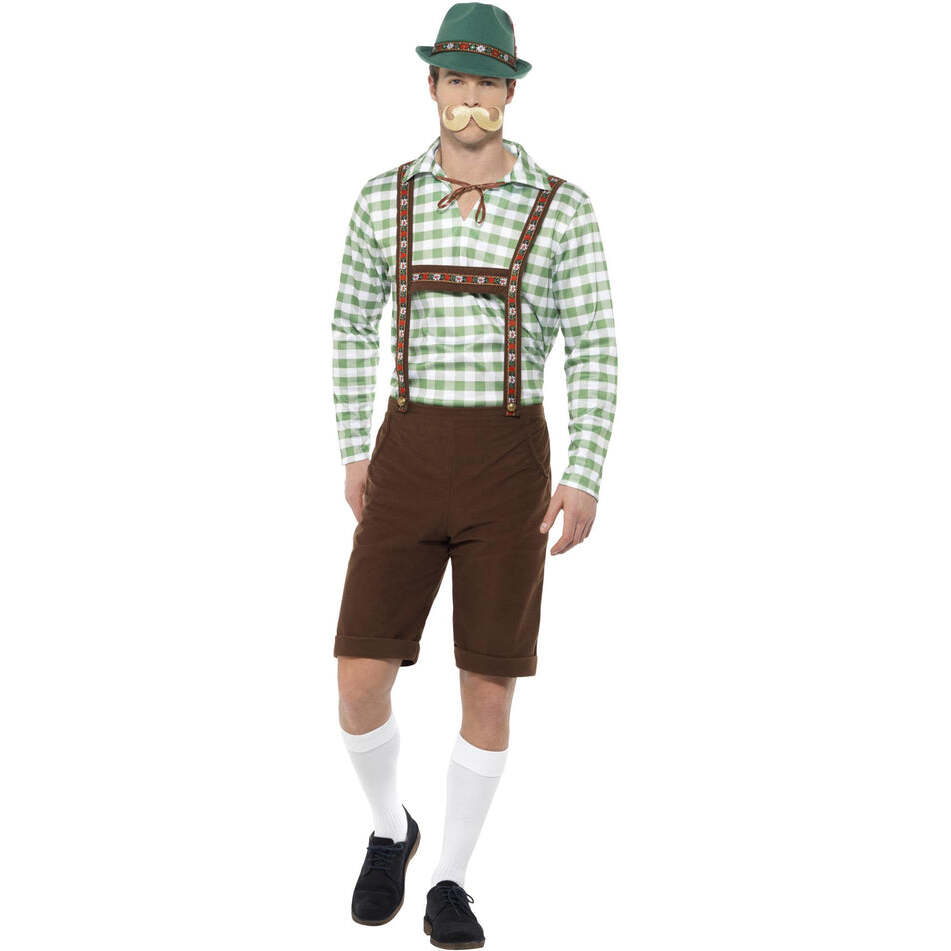 Alpine Bavarian Costume Adult Green Shirt and Brown Lederhosen 1