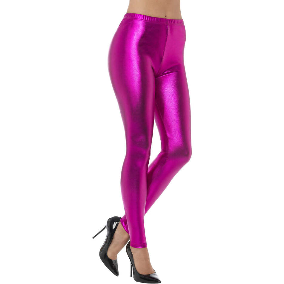 80s Metallic Disco Leggings Pink Adult Costume Accessory 1