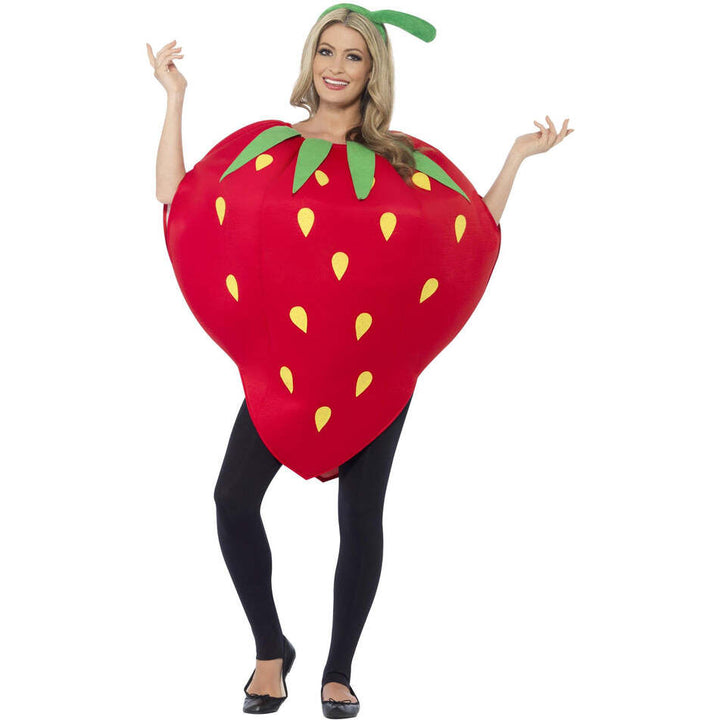 Strawberry Costume Red with Printed Tabard and Green Headpiece 1