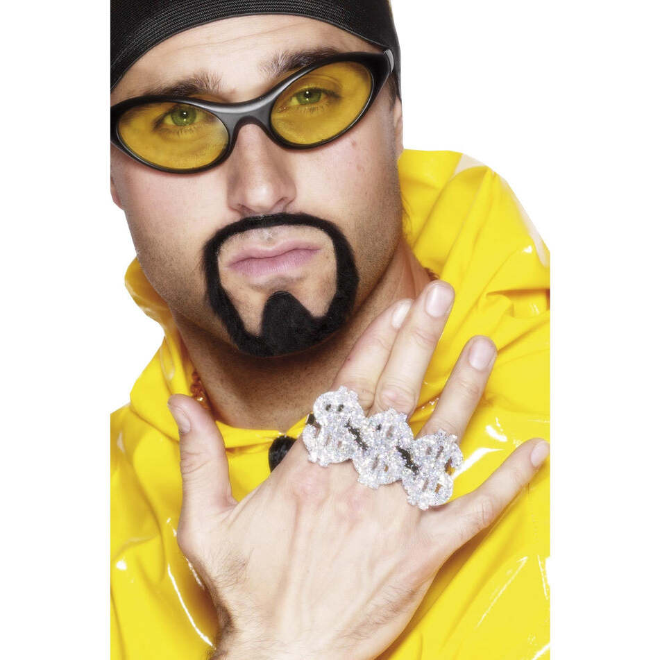 3 In 1 Dollar Rapper Ring Silver Adult Costume Accessory 1