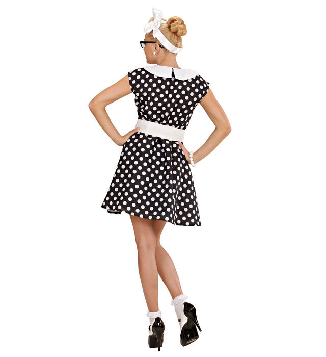 50S Lady With Sewn-In Petticoat Black  Dress, Belt 