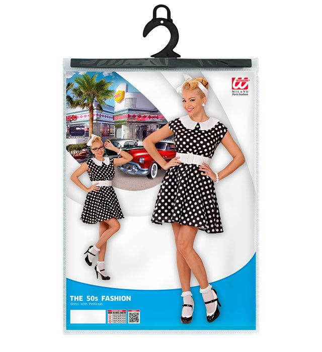 50S Lady With Sewn-In Petticoat Black  Dress, Belt 