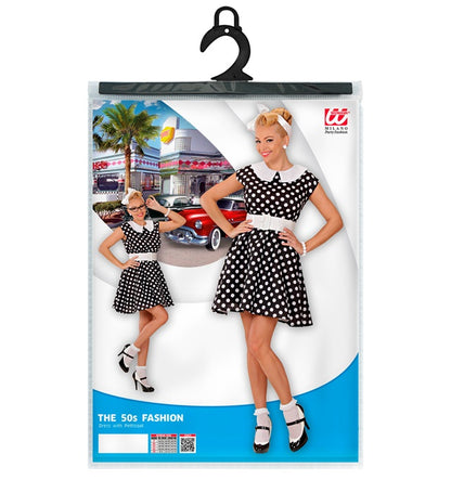 50S Lady With Sewn-In Petticoat Black  Dress, Belt 