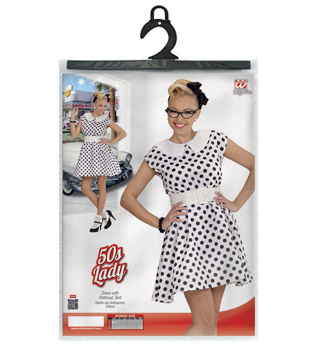 50S Lady With Sewn-In Petticoat White  Dress, Belt 