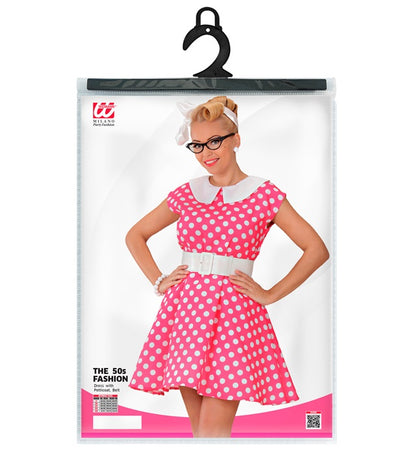 50S Lady With Sewn-In Petticoat Pink  Dress, Belt 