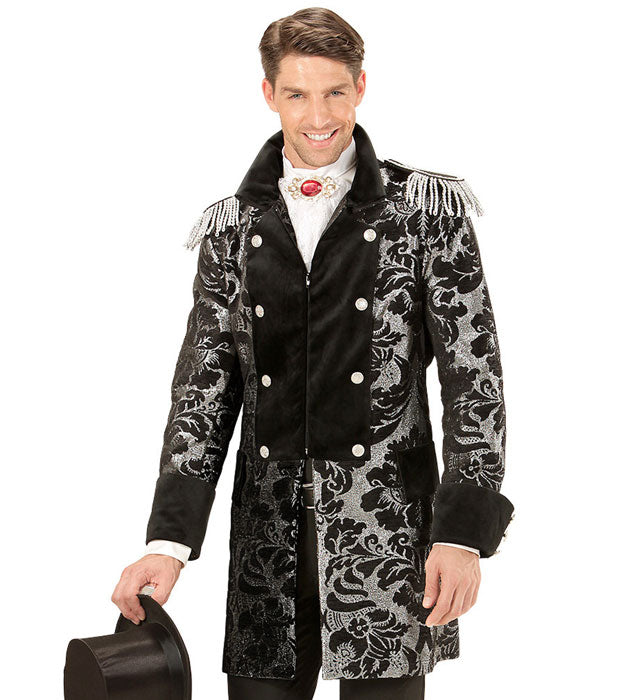 Silver Jacquard Parade Coat For Man