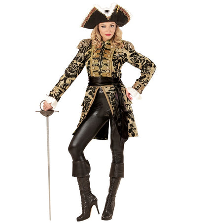 Gold Jacquard Parade Coat For Woman
