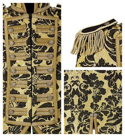 Gold Jacquard Parade Coat For Woman