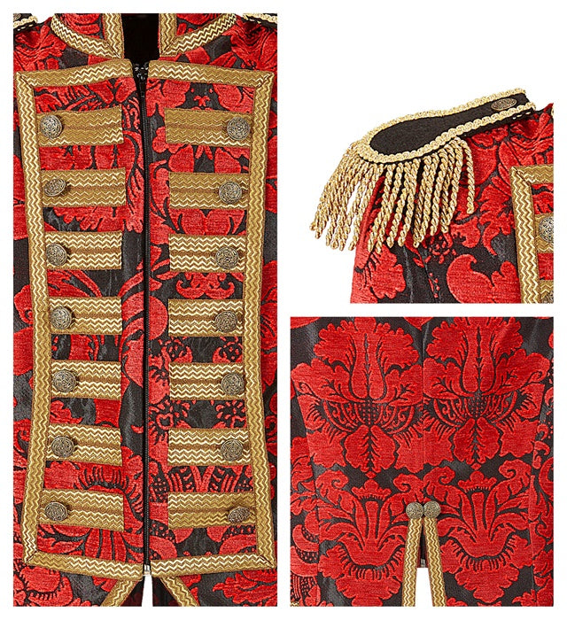 Red Jacquard Parade Coat For Woman