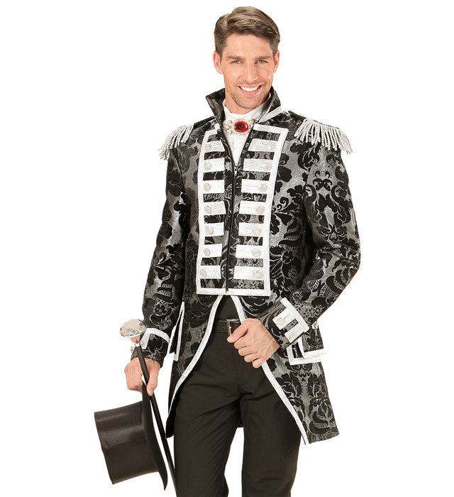 Silver Jacquard Parade Coat For Man