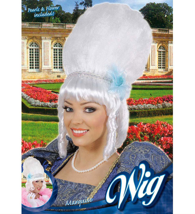 Marquise Wig With White Pearls & Blue Flower In Polybag