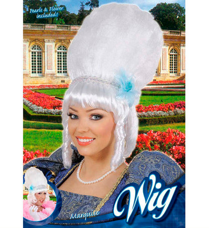 Marquise Wig With White Pearls & Blue Flower In Polybag