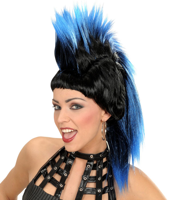 Punk Wig With Ponytail In Polybag - 6 Colors Ass.: Red, Blue, Pink, Purple, Orange, Green