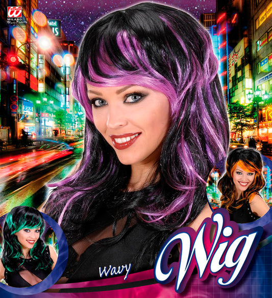 Streaked Wavy Wig In Polybag - 3Colors Ass.: Purple, Green, Orange