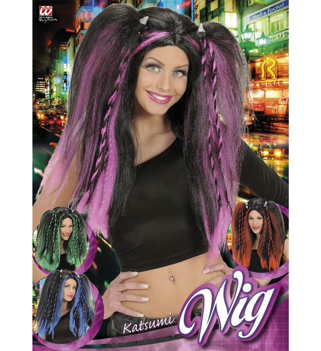 Katsumi Wig In Polybag - 4 Colors Ass.: Red, Blue, Pink, Green