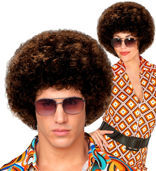 Brown Unisex 70S Disco Wig In Polybag