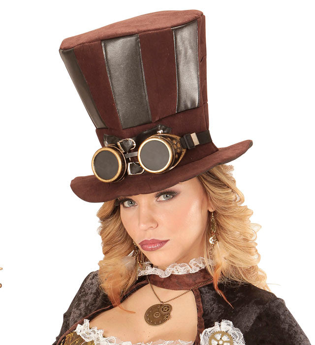 Top Hat Steampunk With Goggles 21 Cm