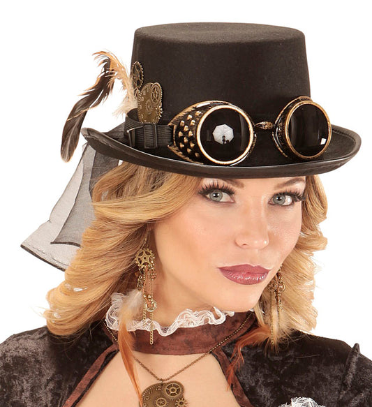 Top Hat Steampunk With Goggles & Clockwork Deco 12 Cm