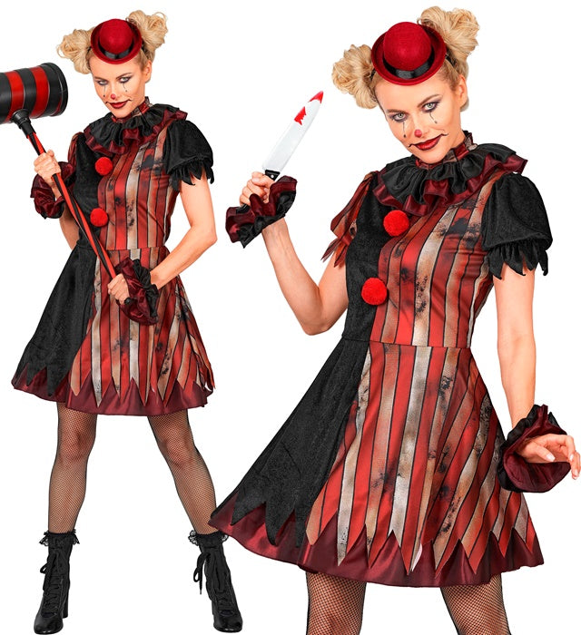 Wicked Clown  Dress, Pettiskirt, Ruff, Cuffs, Mini Hat 