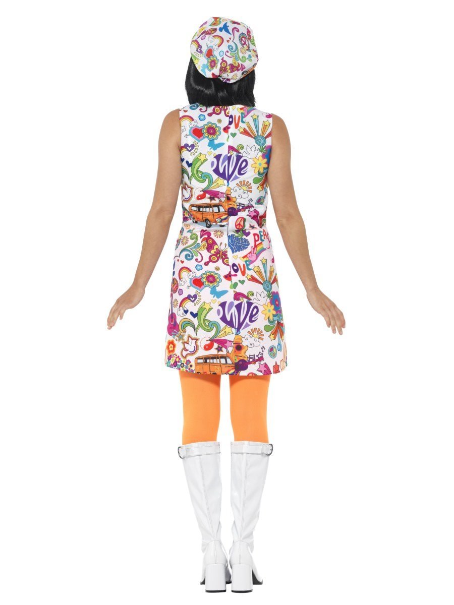 60s Groovy Chick Costume Adult Dress Hat Multi Coloured 3