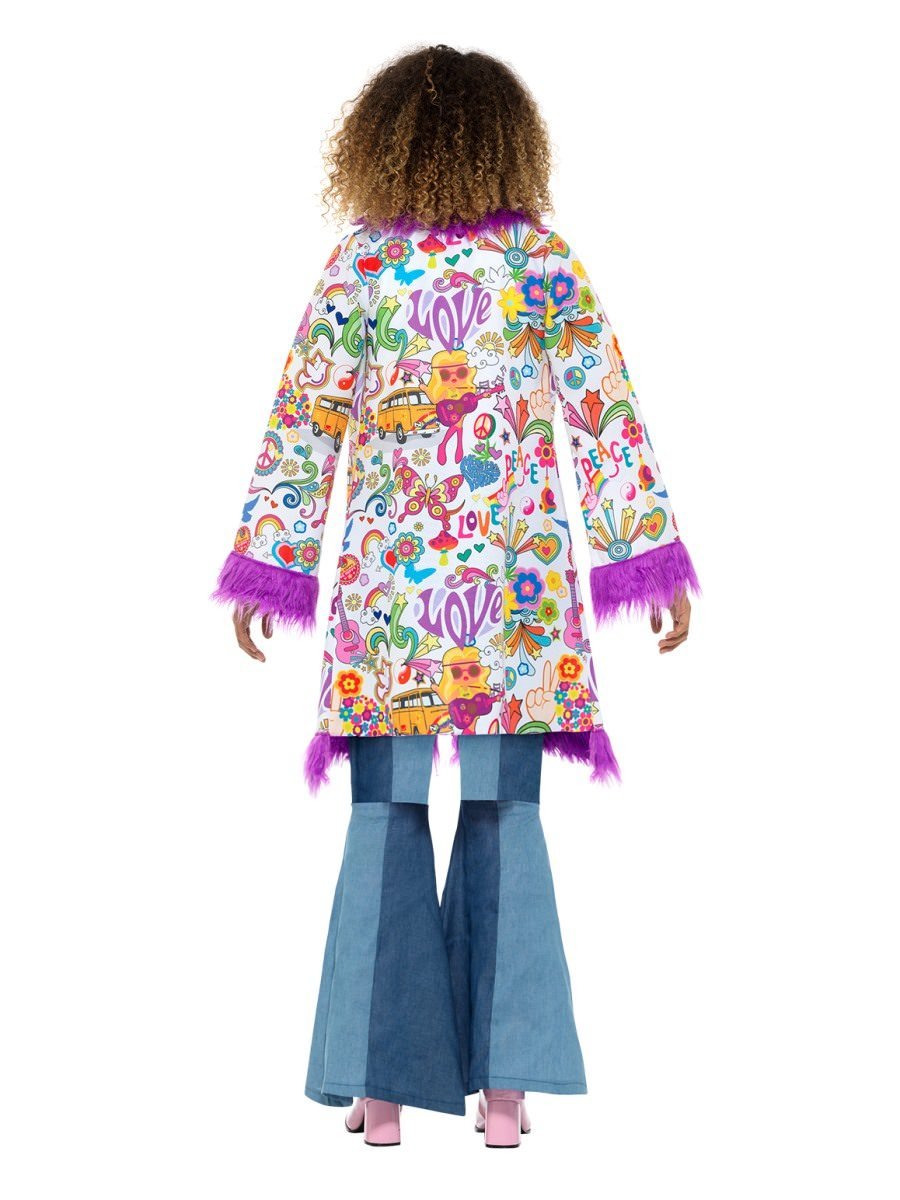 60s Groovy Hippie Coat Adult Multi Coloured with Fur Trim 3