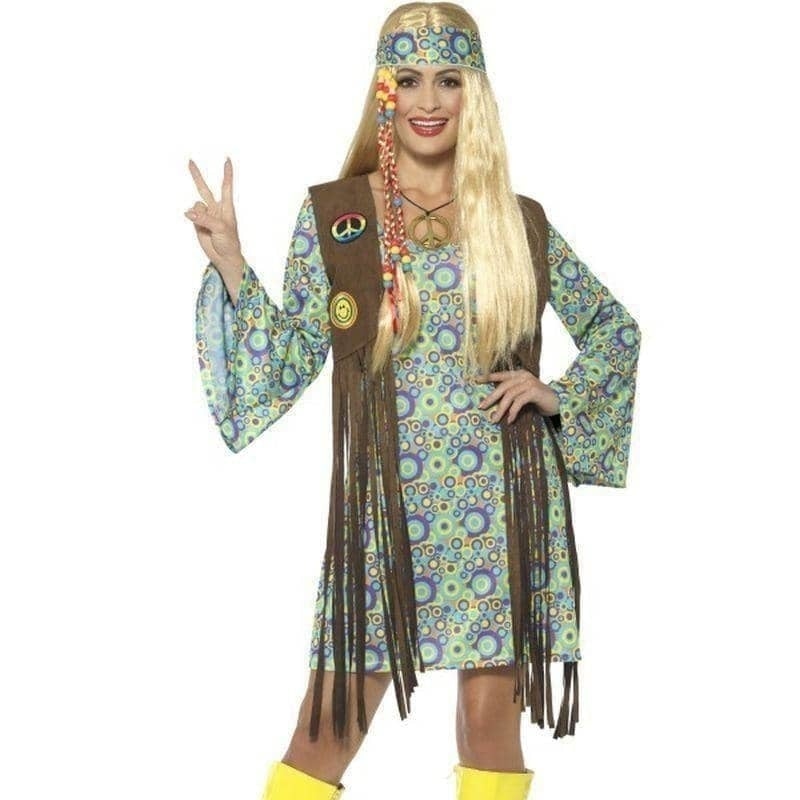 60s Hippie Chick Costume With Dress Adult Multi Coloured_1