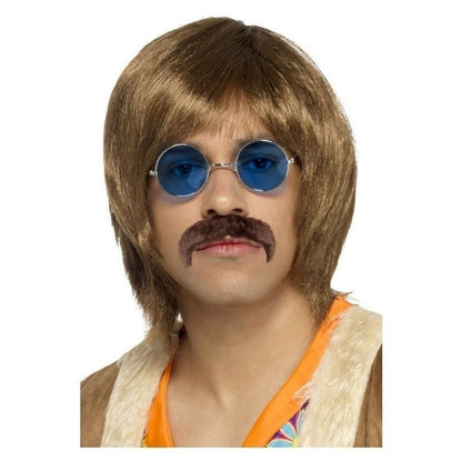 60s Hippie Kit Adult Brown Wig Glasses Moustache 2