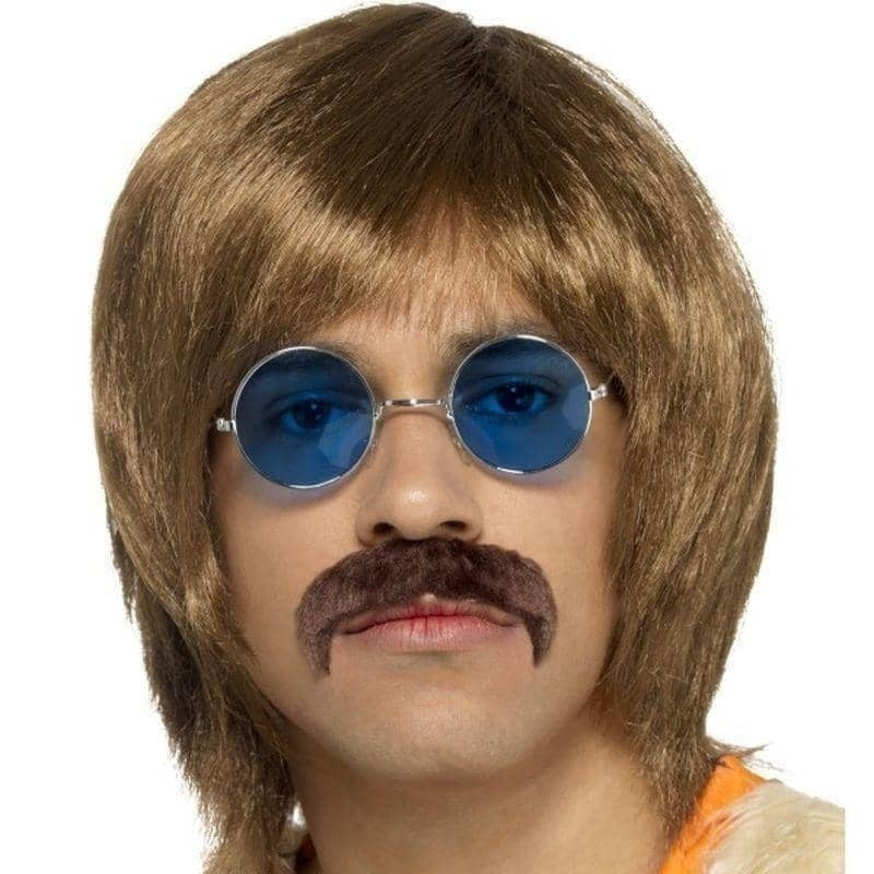 60s Hippie Kit Adult Brown Wig Glasses Moustache 1