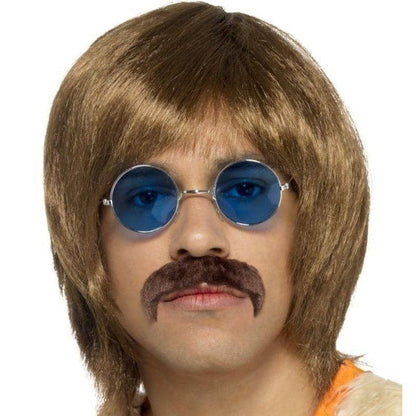 60s Hippie Kit Adult Brown Wig Glasses Moustache 1