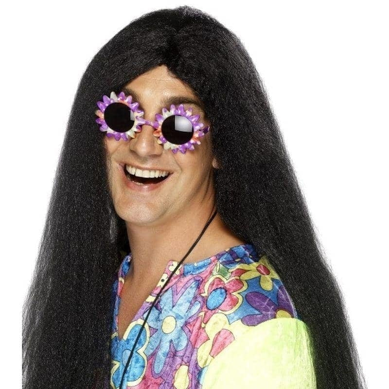 60s Hippy Wig Adult Black Long Costume Accessory 1