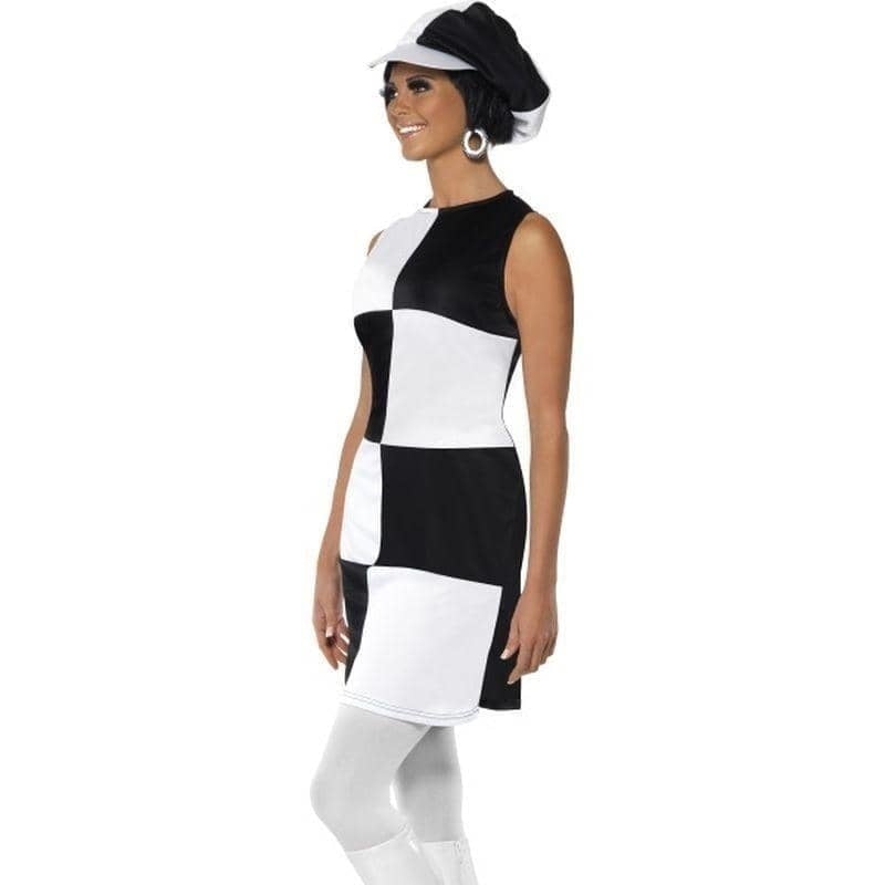 60s Party Girl Costume Adult Black White Dress Hat 3