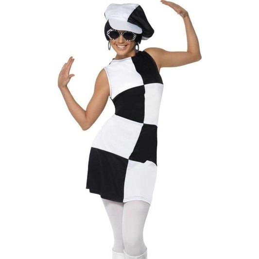 60s Party Girl Costume Adult Black White Dress Hat 1