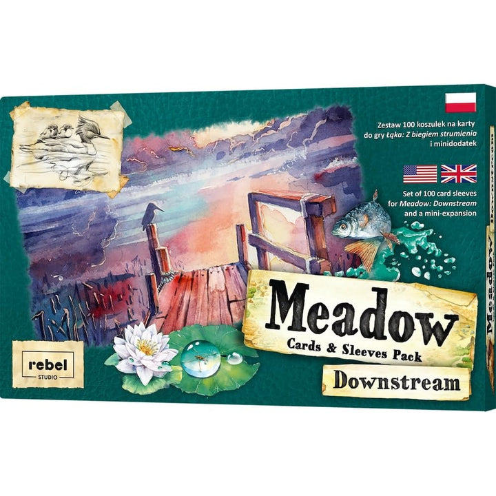 Meadow Downstream Sleeve Pack -Enhance Your Game with 100 Card Sleeves & Mini-Expansion Cards, Strategy Game for Kids & Adults, Ages 10+, 1-4 Players, 60-90 Min Playtime, Made by Rebel Studio