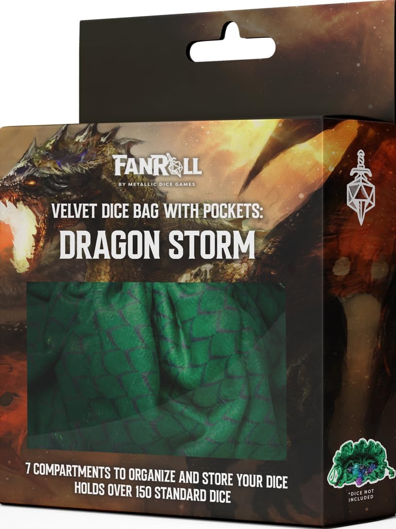 Metallic Dice Games FanRoll Dragon Storm TM Velvet Compartment Dice Bag: Green Dragon Scales