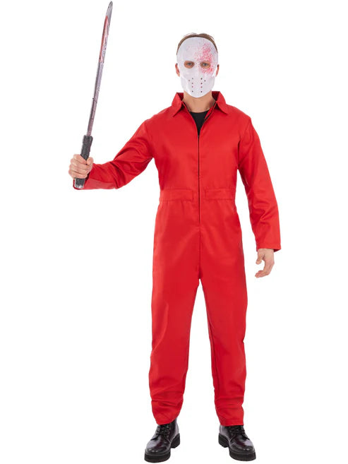Bank Robber Jumpsuit Red Zipped Adult All In One Hooded Jumpsuit