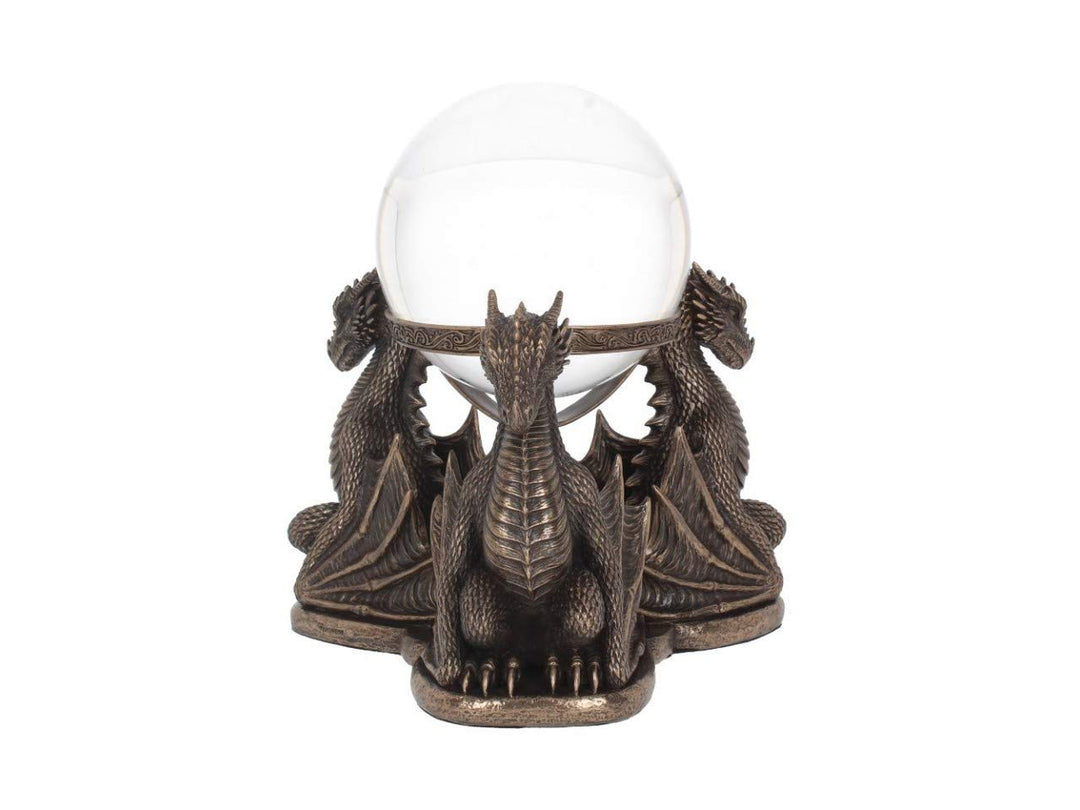 Bronze Dragons Prophecy Mythical Crystal Ball Holder 18.5cm