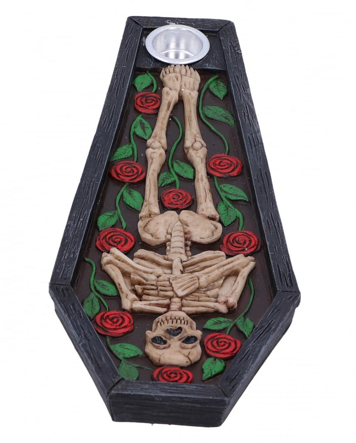 Rest in Roses Skeleton Coffin Incense Burner 21.5cm